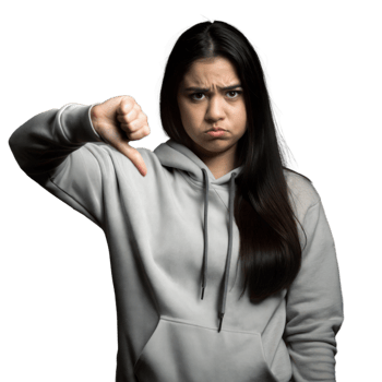 Young Woman Expressing Discontent by Giving a Thumbs Down Gesture png