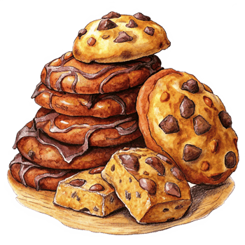 Heap of Cookies and Chocolate Hand Drawn Artwork png