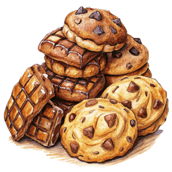 Heap of Cookies and Chocolate Hand Drawn Concept png