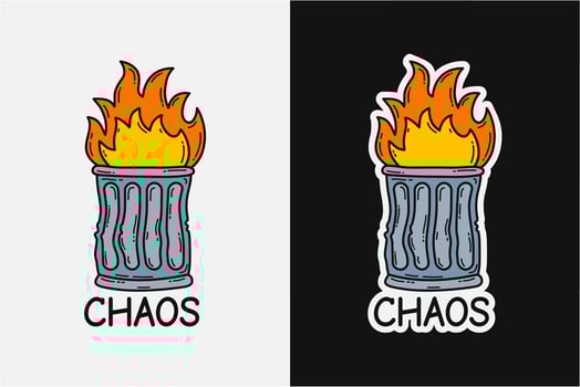Funny illustration of burning dumpster. Design is suitable for printable products. vector