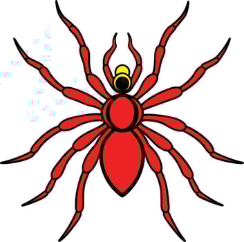a red spider with yellow eyes and black legs vector