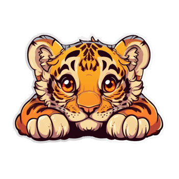 Cute Animal Sticker of an Adorable Tiger Cub with Big Eyes and Paws - Perfect for Kids, Crafts, and Decoration png