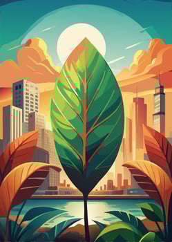 art of Leaf drawing Abstract minimal flat art vector