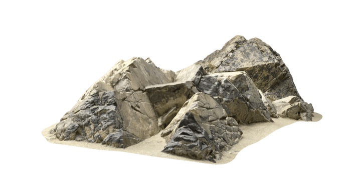 Reef rock stones on sand beaches isolated backgrounds 3d render png