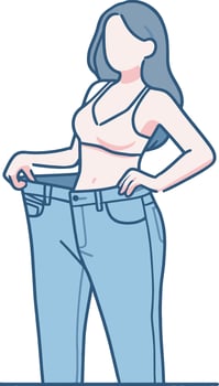 Women weight loss success in a big jean illustration vector