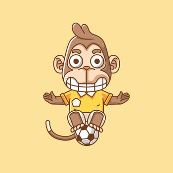 Cute monkey soccer player animal kawaii chibi character mascot illustration outline style design vector