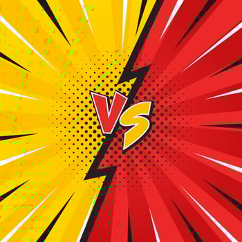 Red and yellow versus comic-style background. Pop art comic sunburst effect background with halftone. Suitable for templates, sale banners, events, ads, web and pages vector