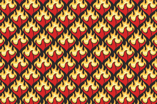 retro phoenix fire diamond seamless pattern for print on textile, wrapping, banner,. abstract eagle flame pattern on black background. old school groovy hawk flaming seamless pattern vector