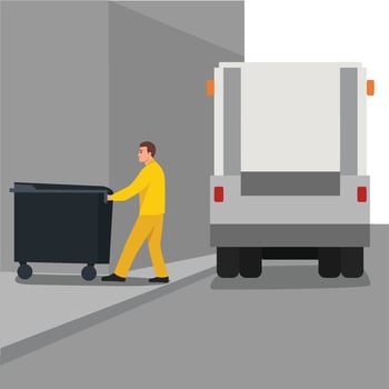 Waste recycling and transportation in city. Sanitary Vehicle or garbage truck. vector