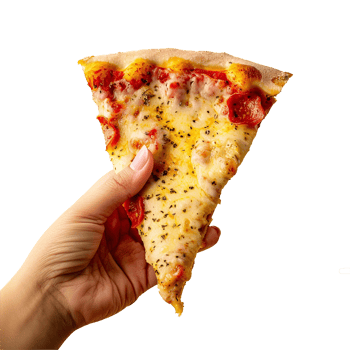 A hand holding slice of pizza isolated png