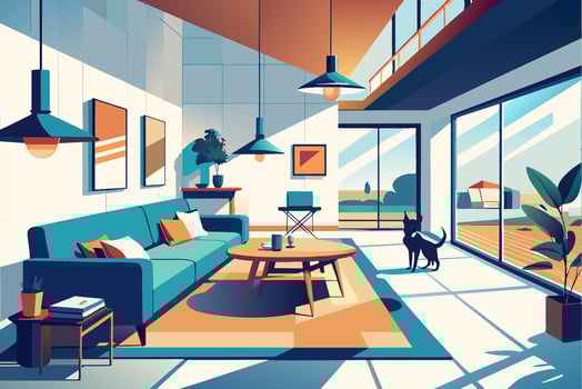 Modern Home Interior with Pet Corner vector