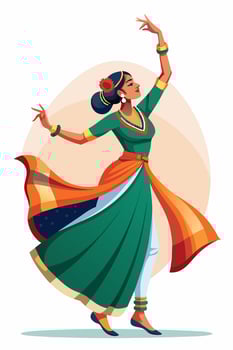 Traditional Indian Dancer in Green and Orange Attire vector