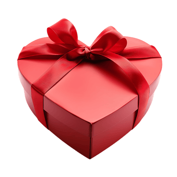 Heart gift box with ribbon, isolated against a transparent background png
