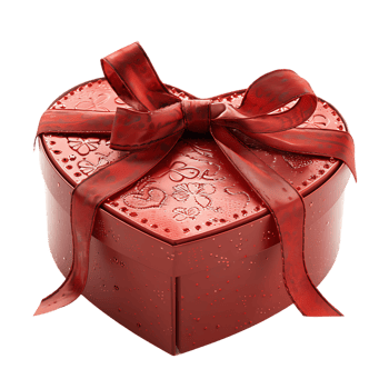 Heart gift box with ribbon, isolated against a transparent background png