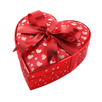 Heart gift box with ribbon, isolated against a transparent background png