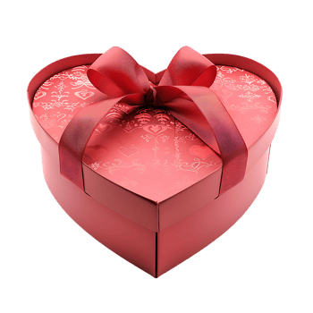 Heart gift box with ribbon, isolated against a transparent background png