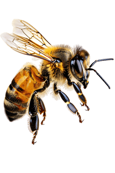 Honey bee flying, isolated on a transparent background png