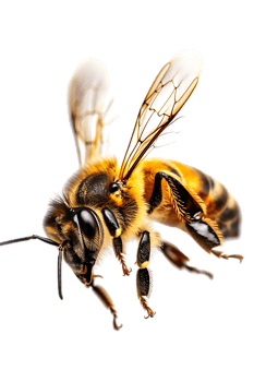 Honey bee flying, isolated on a transparent background png