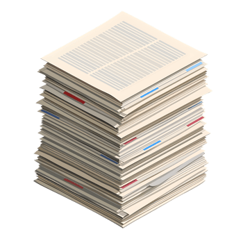 Isometric stack of newspapers, isolated against a transparent background png