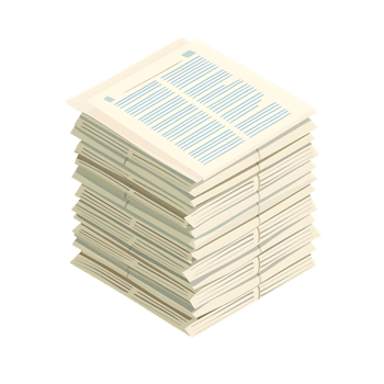 Isometric stack of newspapers, isolated against a transparent background png