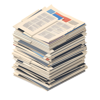 Isometric stack of newspapers, isolated against a transparent background png