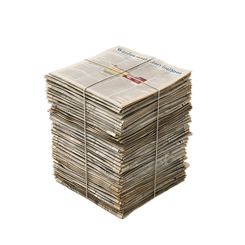 Isometric stack of newspapers, isolated against a transparent background png