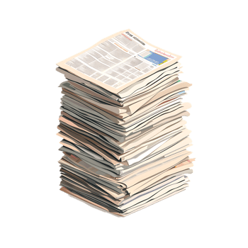 Isometric stack of newspapers, isolated against a transparent background png