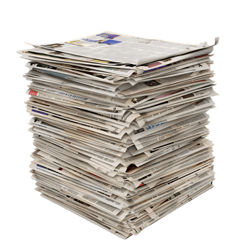 Isometric stack of newspapers, isolated against a transparent background png