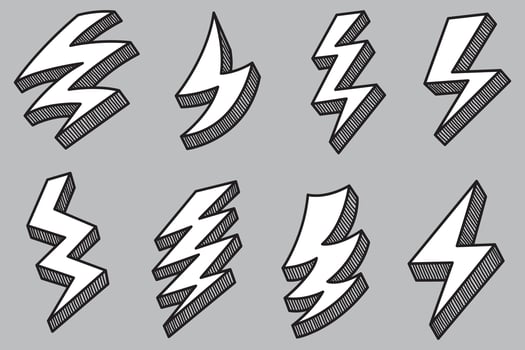 hand drawn doodle electric lightning symbol sketch illustration. colored. thunder symbol doodle icon. vector