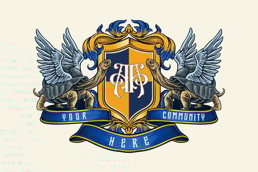 colored winged turtle crest logo illustration in vintage style vector
