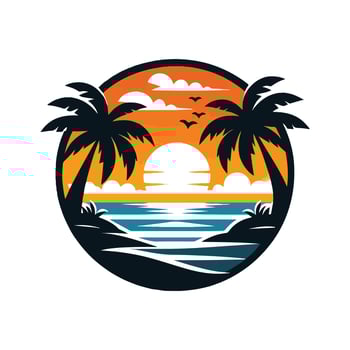 tropical sunset with palm trees and sea vector