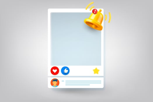 Social media page with notification bell. 3d illustration vector