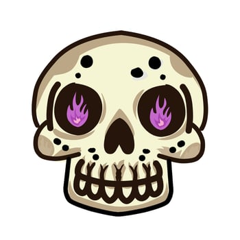 friendly skull with a playful expression and flaming purple eyes vector