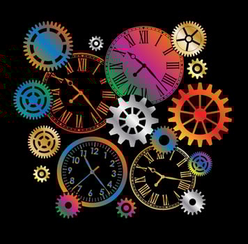 Bright gradient color metallic and gears and mechanisms on black background vector