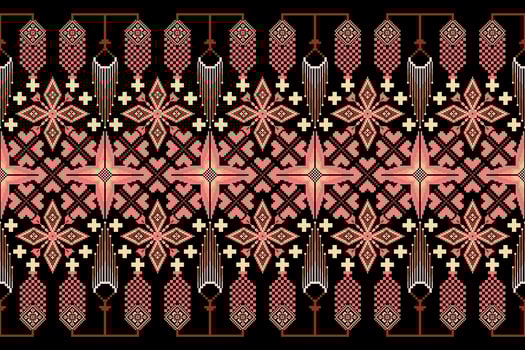 Geometric floral pattern background.flower ethnic pixel pattern. vector