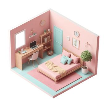 3D Isometric of Bedroom Interior Pink Color png