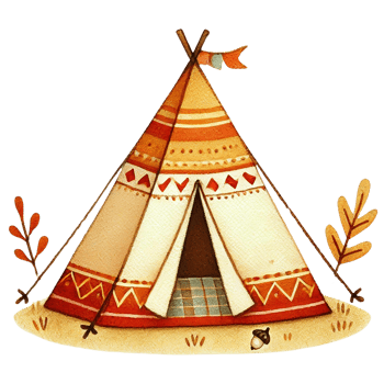 Colorful tent with unique patterns set in nature, perfect for illustrations of adventure, camping, and outdoor activities. png