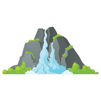 mountain waterfall landscape flat illustration vector