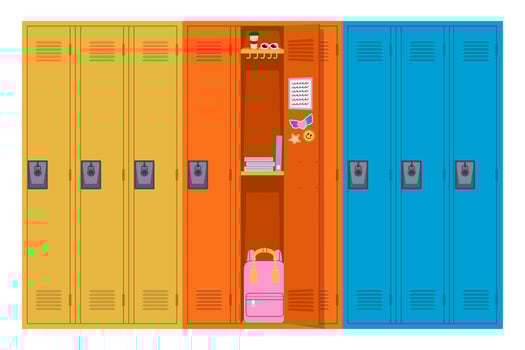 School Open Lockers with backpack and Supplies for Education vector