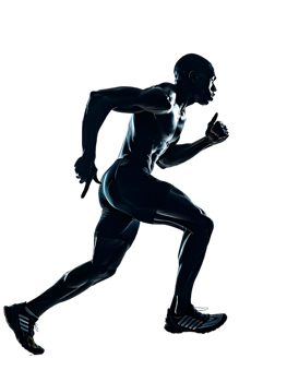 Male athlete running from the side, isolated on a transparent background png