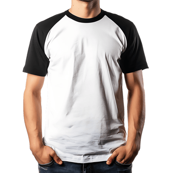 Man wearing a white and black t-shirt for mockup, isolated png