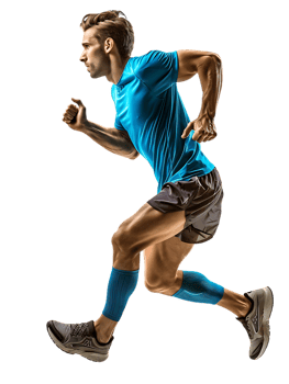 Male athlete running from the side, isolated on a transparent background png