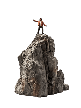 Man triumphantly atop a mountain, symbolizing success png