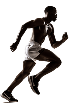 Male athlete running from the side, isolated on a transparent background png