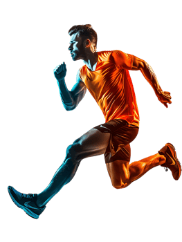 Male athlete running from the side, isolated on a transparent background png