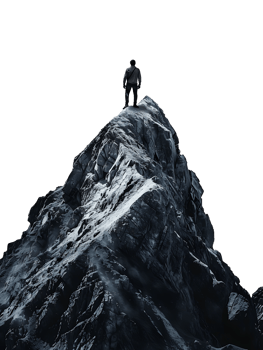 Man triumphantly atop a mountain, symbolizing success png