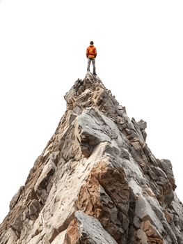 Man triumphantly atop a mountain, symbolizing success png