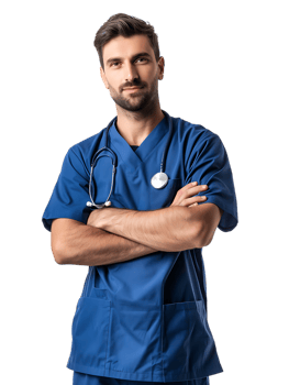 Male nurse with crossed arms, isolated on a transparent background png