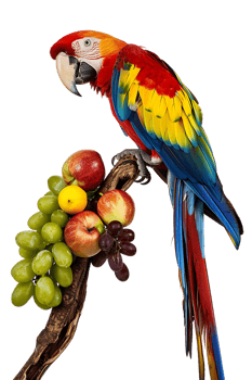Macaw parrot on a branch, isolated against a transparent background png