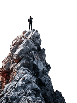 Man triumphantly atop a mountain, symbolizing success png